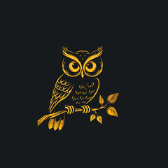 Owl on a branch logo illustration vector design