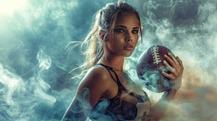 Beautiful young quarterback girl creative concept