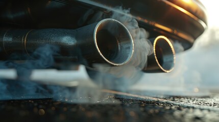 Close-up view of pollution from non-ecological car exhaust pipes and the gases emitted