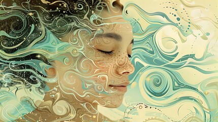Eyes of the Ocean: A soulful portrait interwoven with the sea's mesmerizing patterns.