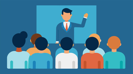 Obraz premium A closeup of a presentation slide displaying key leadership skills as an instructor leads a training session for a diverse group of