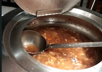 Boiling Chicken Corn Soup in a Pan