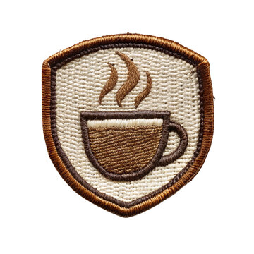 coffee embroidered patch badge isolated on transparent background
