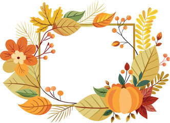 autumn frame with leafs and pumpkin decorative vector illustration desing