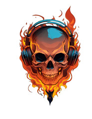 Flaming Skull Vector Illustration: A fiery skull symbolizing death and danger, perfect for Halloween or tattoo designs