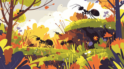 Landscape design with ants underground illustration