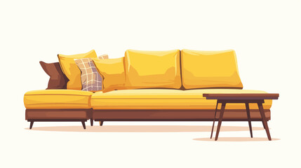 Large brown sofa with luxury design 2d flat cartoon