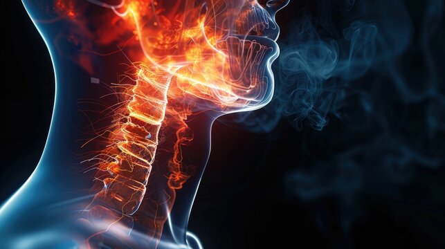 Intense, cinematic depiction of Barretts esophagus condition, with highlighted areas to indicate changes