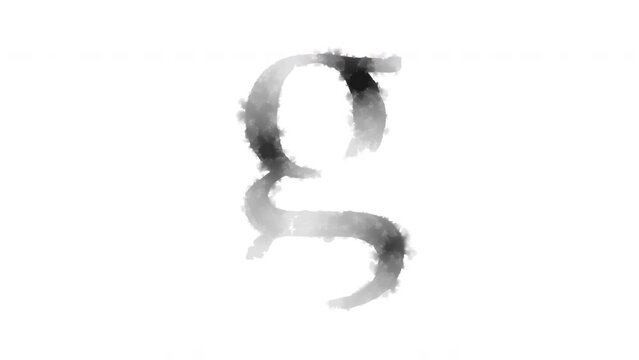 Animated ink blot forms small case letter "g", serif font style (This animation can be easily combined using the "Multiply" blend mode)	