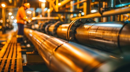 Engineer operate equipment. Pipeline oil gas equipment