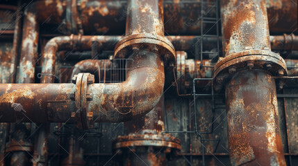 Obraz na płótnie Canvas Old rusty metal pipes of an industrial plant