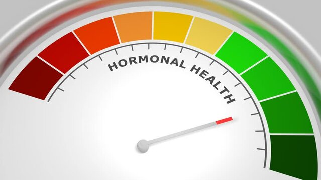 Hormonal health good level on measure scale. Instrument scale with arrow. Colorful infographic gauge element.