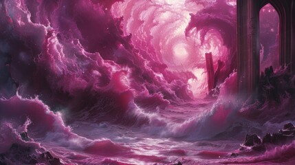Surrender to the embrace of a forgotten era, where waves of fuchsia and onyx collide, lost in reverie.