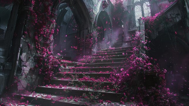 Surrender to the allure of a forgotten era, awash in hues of fuchsia and obsidian, lost in time's embrace.