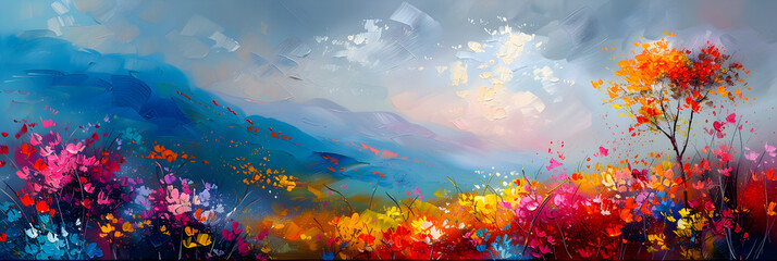 Obraz na płótnie Canvas Abstract flower field landscape oil painting