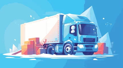 Zelfklevend Fotobehang Logistics truck line icon 2d flat cartoon vactor il © Mishi