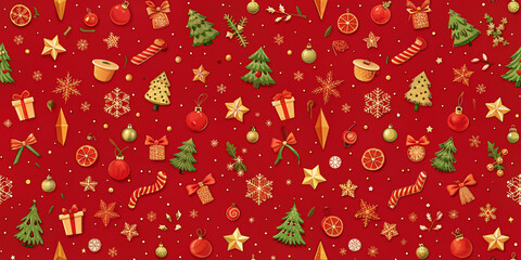 Christmas background with Christmas Elements on seamless small pattern background.
