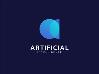 Artificial intelligence with letter a geometric shapes Multiply Overlapping Color technology Analysis logo vector design concept. AI technology logotype symbol for advance technology, ui, innovation.