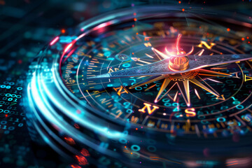 A blue and white computer generated image of a compass