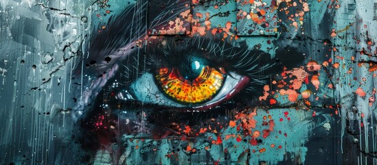 Close up of an eye painting with a red spot
