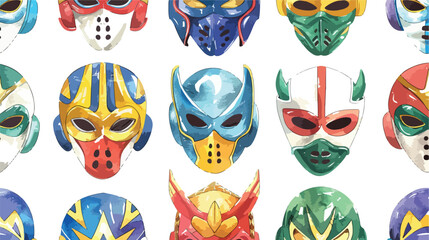 Luchador or fighter mask set. Seamless pattern with