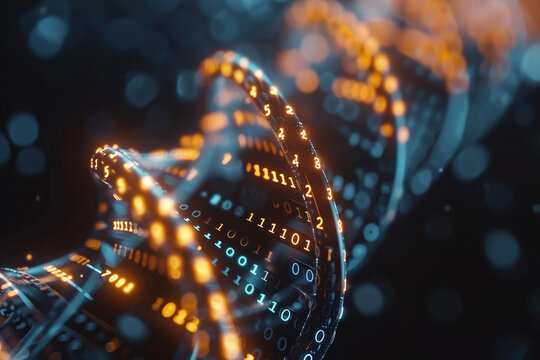 A spiral of numbers and letters that are glowing in the dark