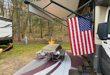 RV camping with American Flag