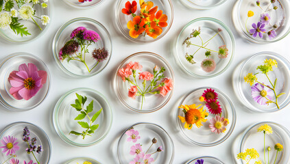Obraz na płótnie Canvas A variety of herbs and plants in glass jars