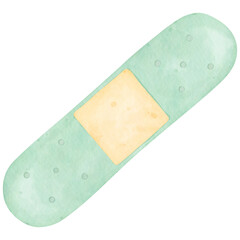 Green adhesive bandage watercolor illustration isolated on transparent background