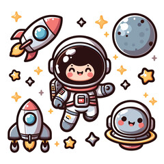 set of cartoon astronaut