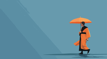 Man hold umbrella for newly monk 2d flat cartoon va - obrazy, fototapety, plakaty