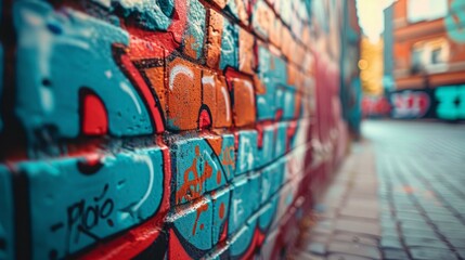 Fototapeta na wymiar Graffiti paint on a street wall background, showcasing the diverse styles and themes of graffiti street art, AI Generative