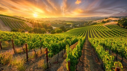 Golden hour at a vineyard, AI Generative