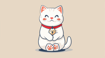 Maneki-neko cat. Sitting hand drawn lucky white cat