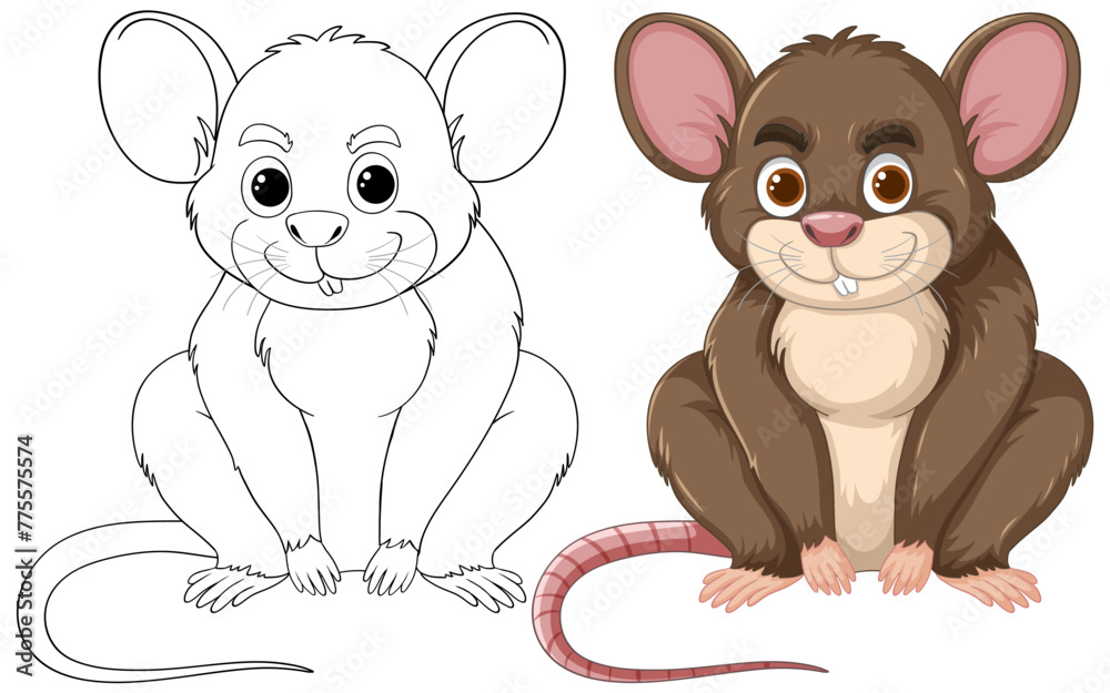 Sticker Two adorable mice in color and outline