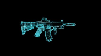 Military aircraft gun holographic weapon promotion of game and updates rotating of colorful gun