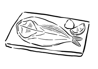 ほっけの干物の焼き魚　筆の線画イラスト