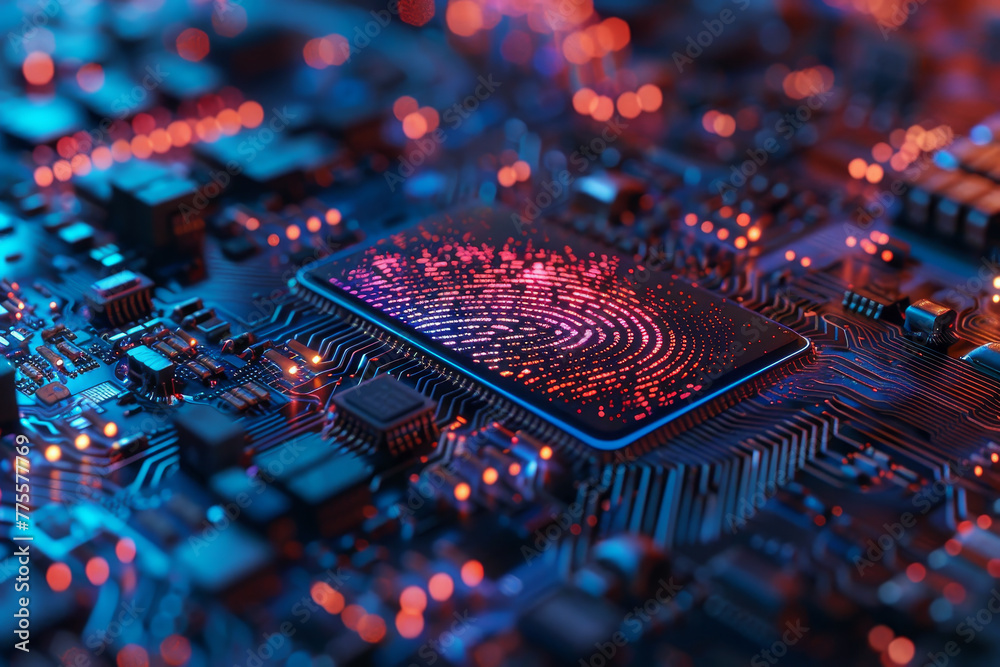Poster a computer chip with a fingerprint on it
