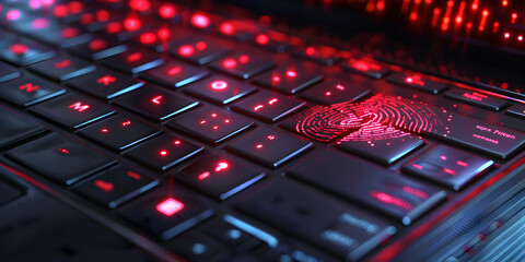 keyboard with red button,3d render of abstract notebook piece with balls symbolize virus,keyboard with red backlight