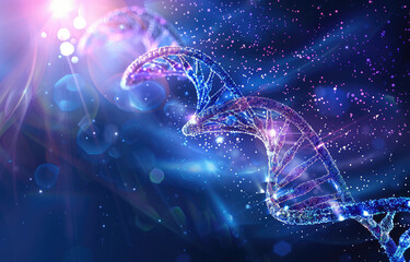 Genetic Essence: Sparkling DNA Double Helix in Blue Abstract