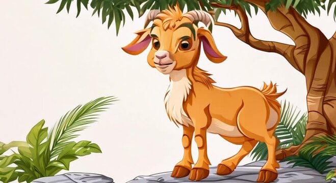 cartoon goat on a rock footage