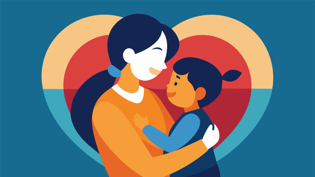 An illustration of a parent and child embracing with the background fading into a heart shape signifying the unconditional love and emotional