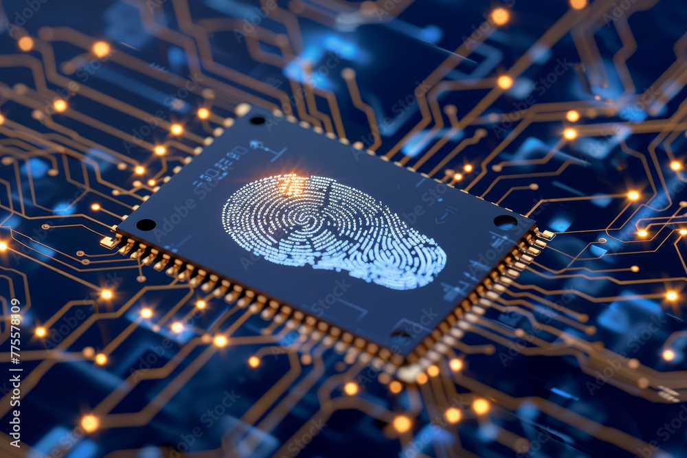 Poster a computer chip with a fingerprint on it