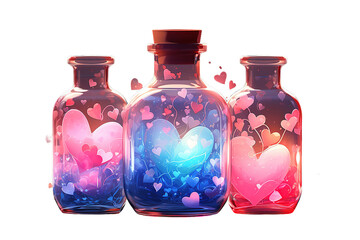 glass jar with magic shining heart and butterflies flying around isolated on a Transparent background. Generative AI