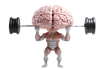 Human brain lifting weight . Private lessons and knowledge concept .This is a 3d render illustration isolated on a Transparent background. Generative AI