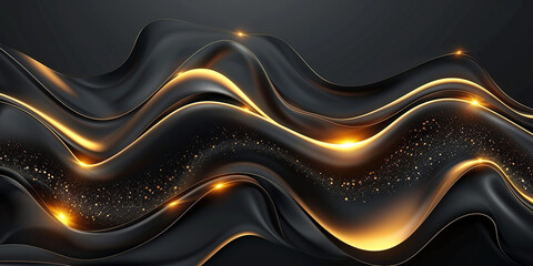 Luxury abstract background with golden lines on dark, modern black backdrop concept 3d style AI-generated Image