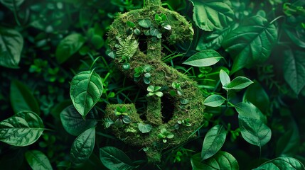 A dollar sign made entirely of lush grass and fresh green leaves, embodying the values of sustainable finance, ESG guidelines, and the creation of wealth - obrazy, fototapety, plakaty
