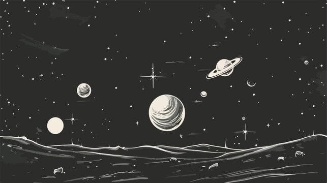 Moon sketch. Hand-drawn cartoon planets - Solar sys