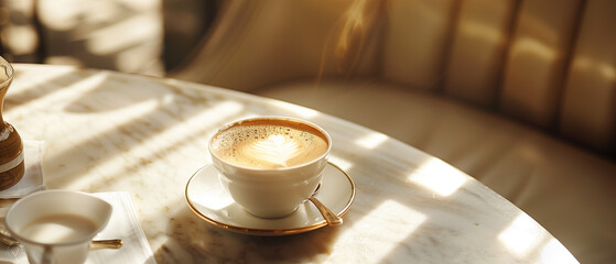 Cup of coffee on table, latte, background frothy drink freshness liquid