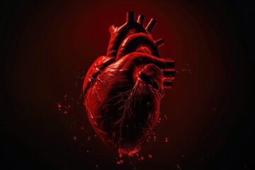 Red 3D heart on dark background, healthy heart, beating heart